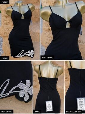 City Studio Black Mini Dress with Rhinestone Floral Hem